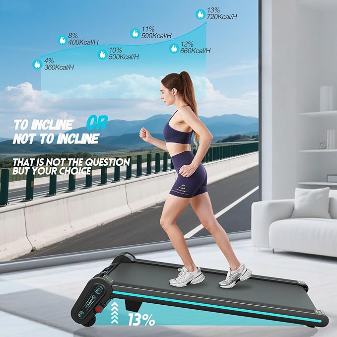Treadmill with Auto Incline Walking Pad Underdesk for Home Office Potable Compact Running Machine Jogging Caminadora para Casa Up to 13% 6 Levels with Remote Control Indoor Fitness Black