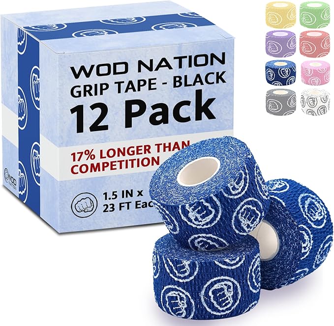 WOD Nation Flexible Hook-Grip Athletic Tape – Easy-Tear, Sweat-Proof Thumb & Finger Strips for Weightlifting