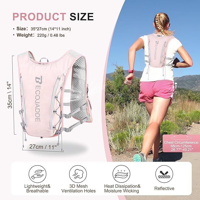 Running Vest Hydration Backpack for Men Women, 5L Lightweight Running Backpack Hydration Pack for Marathon, Trail, Cycling, Hiking, Jogging