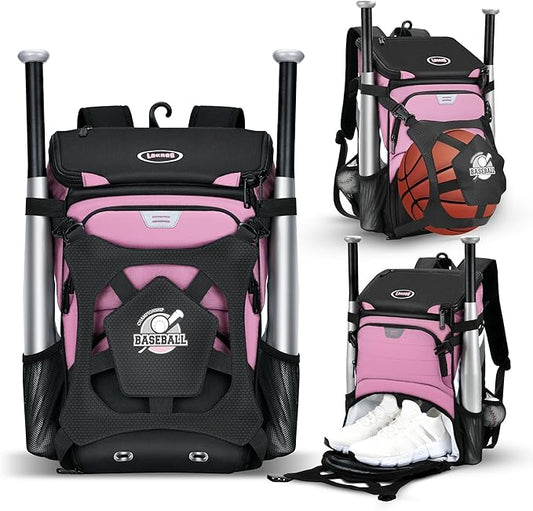 Baseball Backpack for Adult and Youth, Large Capacity Lightweight Softball Bag With Shoe Compartment and Fence Hook for TBall Bat & Equipment, Waterproof for Helmet, Gloves