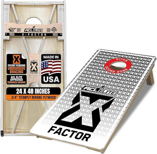 Titan Bags X Factor Cornhole Boards - ACL Elite Approved Cornhole Board Set w/Patent Pending X Underside Bracing for Maximum Durability - Regulation Size for Professional & Outdoor Sports Game