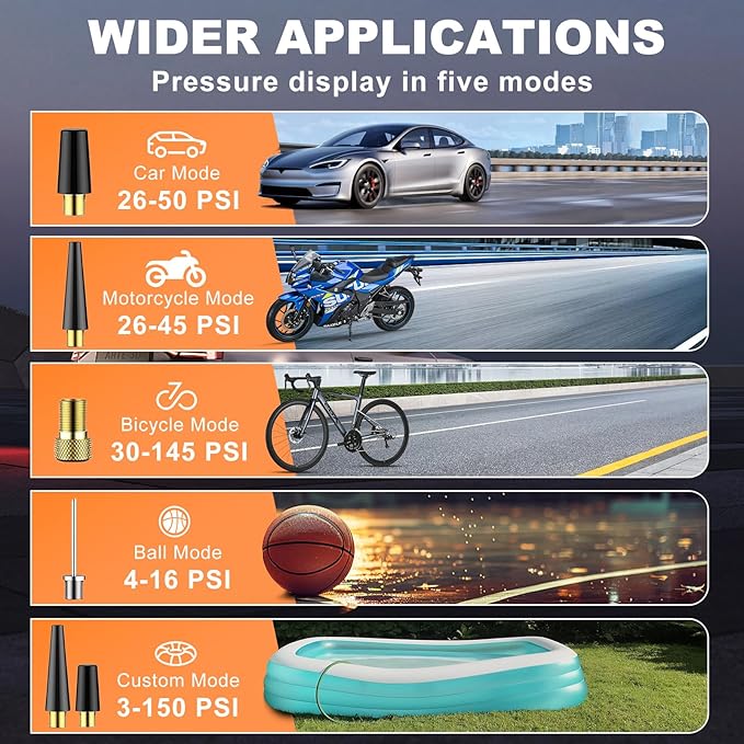 Tire Inflator Portable Air Compressor, 150PSI Aluminum Alloy Air Pump for Car Tires, Tire Pump with Digital Pressure Gauge & Emergency Light, 6X Faster Portable Tire Pump for Car, Ball, Bike, Motor