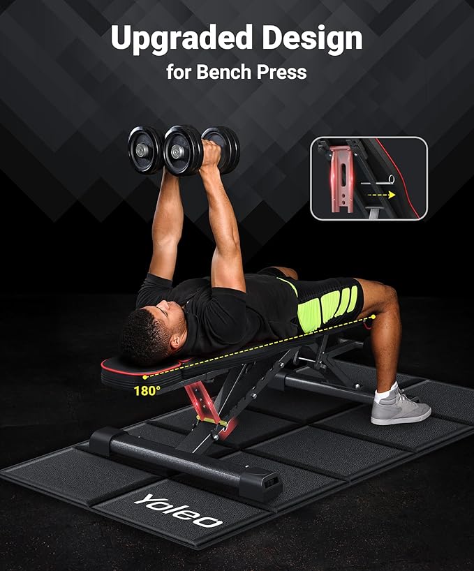 YOLEO 880LB Adjustable Weight Bench for Bench Press, MAX Foldable Weight Bench with Bench Press Stand/Extended Head for Home Gym/Full Body Workout 90 Degree Workout Bench User 6'56''(Max Version)