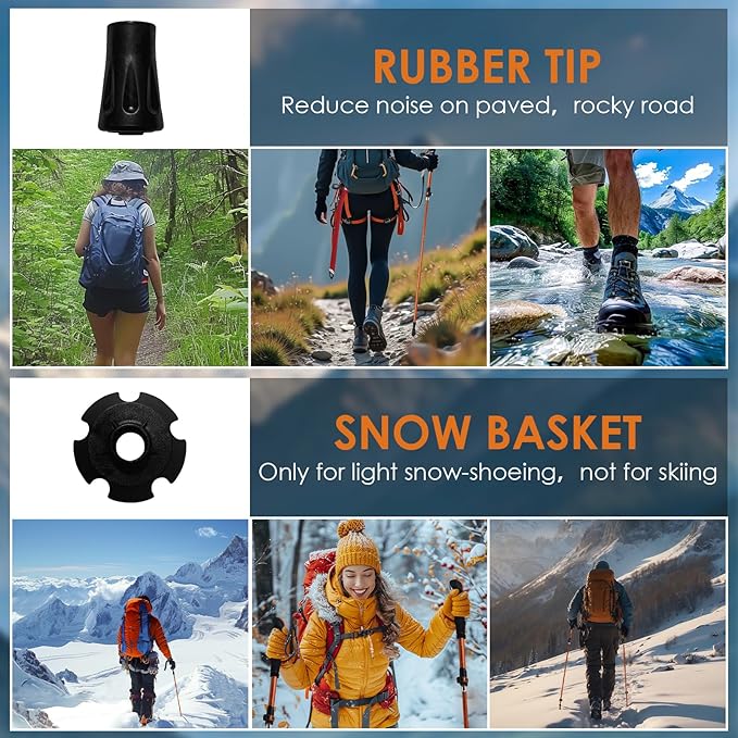 Collapsible Trekking Pole,7075 Aluminum Adjustable 43.3"-51.2" Hiking Pole, Quick-Lock Design,Walking Sticks for Hiking/Camping/Travel (Matte Orange)