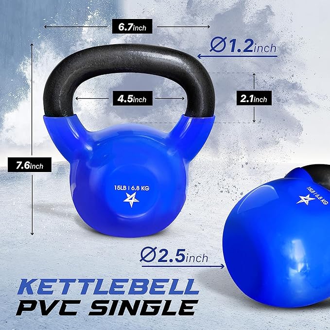 Yes4All Kettlebell, 5-100 LB Vinyl Coated Cast Iron Strength Training Kettlebells for Home Gym Exercises, Fitness, Full Body Workout Equipment, Push Ups, and Grip Strength