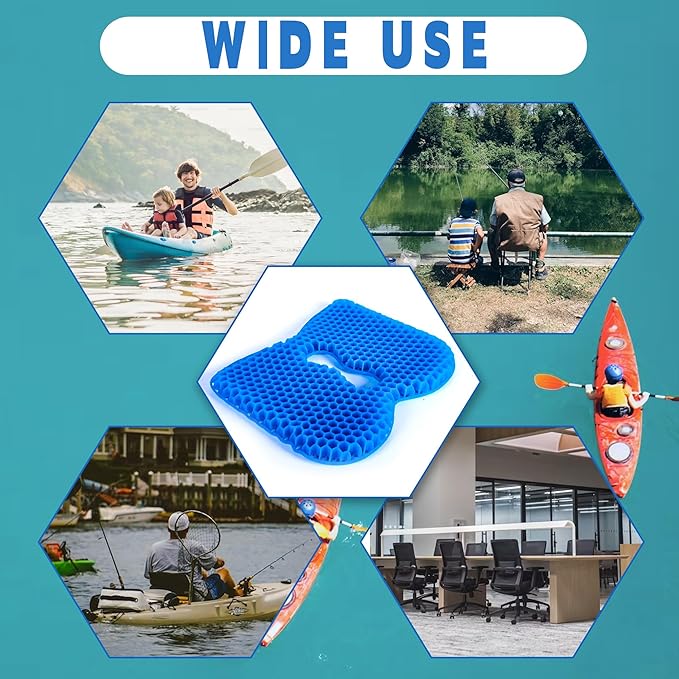 Kayak Seat Cushion, Anti Slip Thicken Gel Kayak Seat Pad Breathable Waterproof Kayak Cushion for Kayaks Canoe and Boat, Lifetime Kayak Accessories Equipment Gear for Fishing Kayak (Blue 2 Packs)