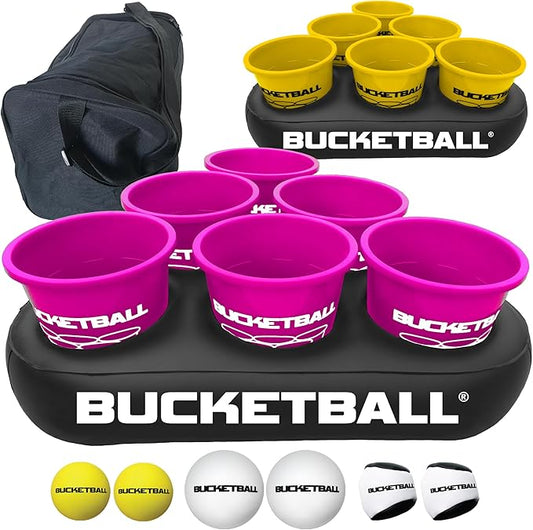 BucketBall | Team Color Edition | Party Pack (Pink/Yellow): Original Yard Pong Game: Best Camping, Beach, Lawn, Outdoor, Family, Adult, Tailgate, Jumbo, Giant Game