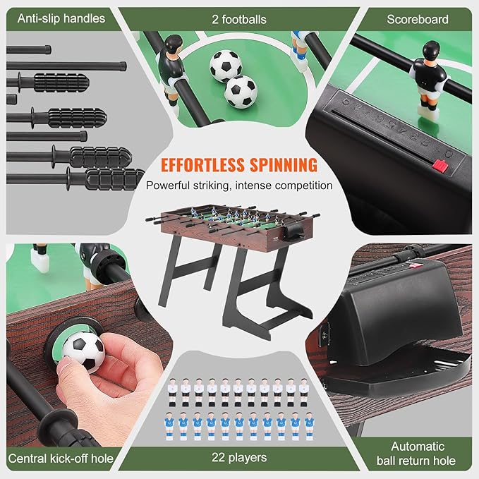 VEVOR Folding Foosball Table, 42 inch Standard Size Foosball Table, Indoor Full Size Foosball Table for Home, Family, and Game Room, Soccer with Foosball Table Set, Includes 2 Balls, walnut