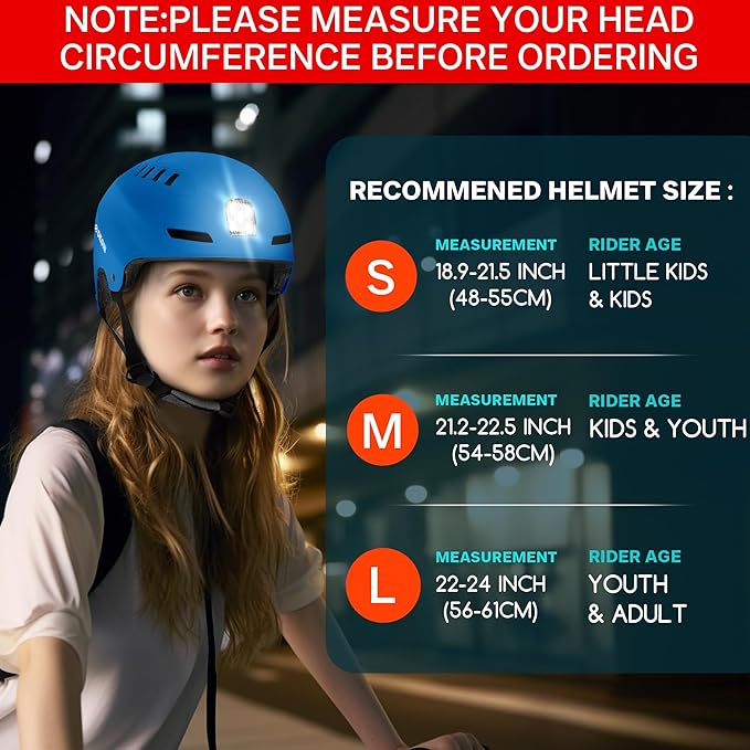 Bike Helmet with LED Lights Bicycle Helmets Commuter Cycling Helmet USB Rechargeable Front & Back LED Light Helmet for Adult Men Women