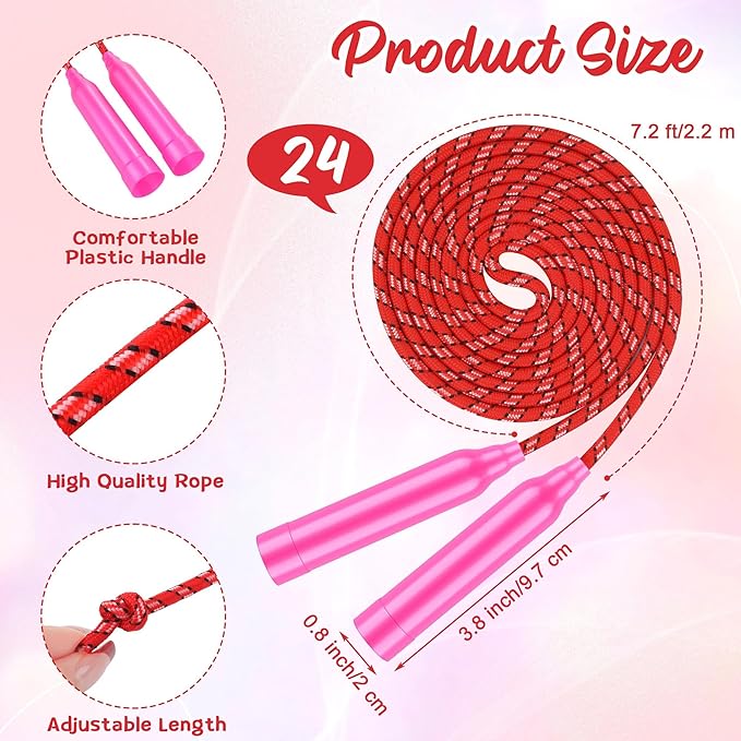 Aneco Colorful Jump Rope Bulk Exercise Equipment 7.2 Feet Nylon Jump Rope Colored Rope for Outdoor Fun Exercise Fitness Activity Party Favors
