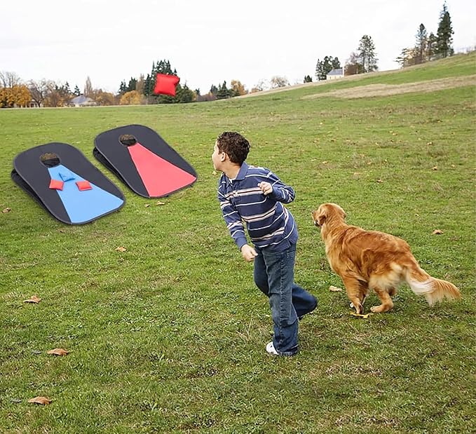 Portable PVC Framed Cornhole Game Set with 2 Collapsible Cornhole Boards, 8 Bean Bags and Carrying Case, Waterproof Mini Cornhole Set, Outdoor Indoor Yard Toss Games Rainbow Design (3 x 2-feet)