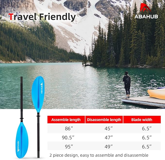 Abahub Kayak Paddle, 90.5 Inches Kayaking Oars for Boating, Canoeing with Free Paddle Leash, Aluminum Alloy Shaft Black/Blue/Green/Orange/Yellow Plastic Blades