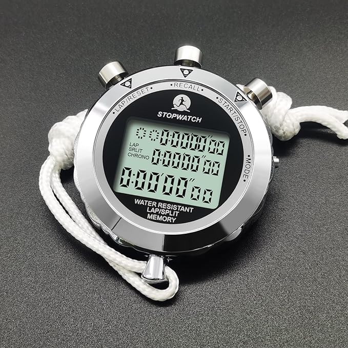 Stopwatch, Metal Stop Watch for Sports 10/100/400 Laps, Stopwatches Timer for Coach Sports Running with 0.01second & 0.001second Timing, Conutdown, Alarm