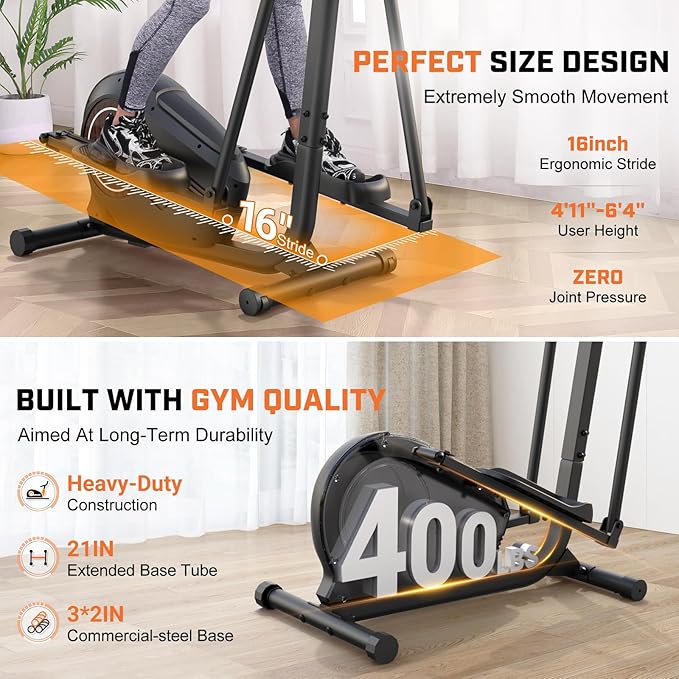 ANCHEER Elliptical Exercise Machine, Ultra-Silent Magnetic Elliptical Training Machines for Home Gym with Pulse Rate Grips, LCD Monitor, 14 Resistance Levels Max 400Lbs