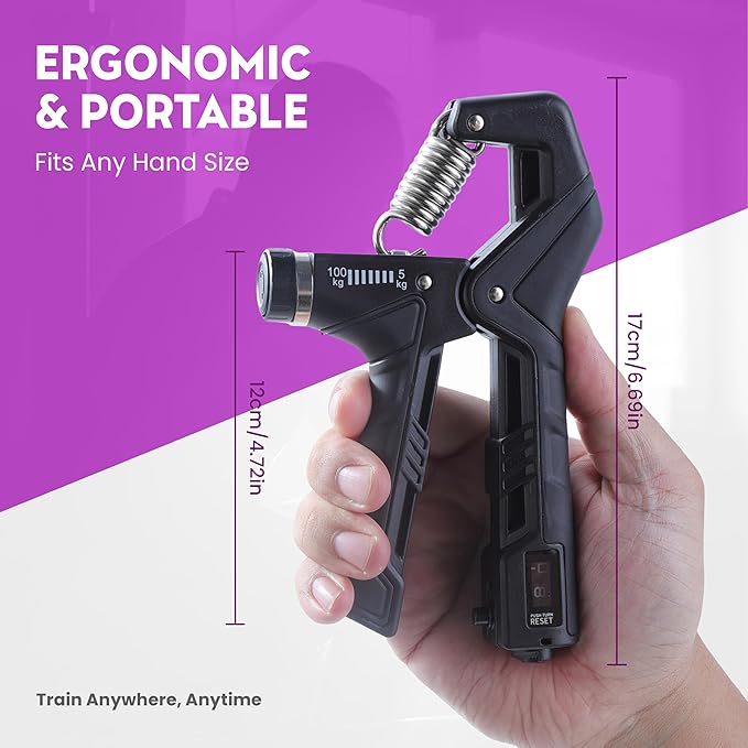 Hand Gripper Strengthener, Adjustable Resistance 22-220Lbs (10-100kg) Forearm Exerciser, Grip Strength Trainer for Muscle Building & Injury Recovery, Aerobic Hands