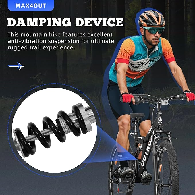 26 inch Mountain Bike, Outdoor Hybrid Bikes,7-Speed/High-Carbon Steel/Dual Full Suspension, for Men Women Adult, MTB Bicycle with Suspension Fork,Sleek Colors