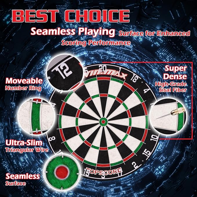WIN.MAX Dart Board - Bristle Steel Tip Dartboard Dart Boards for Adults Bristle Steel Tip Dartboard Set with 12 Darts Metal Tip