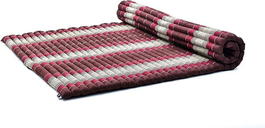 Leewadee - Foldable Floor Mattress - Japanese Roll Up Futon -Trifold Tatami Mat- Guest Floor Bed - Camping Mattress - Thai Massage Mat, Kapok Filled, 75 x 57 inches, Brown Red