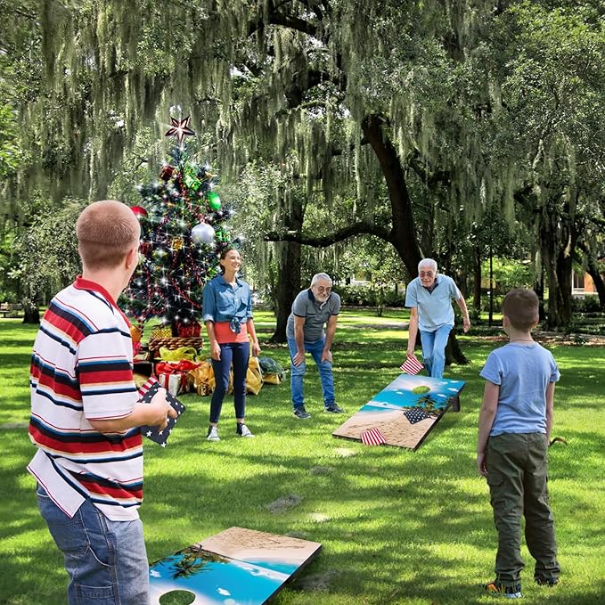 Cornhole Board Set with Carrying Bags & 8 Bean Bags Corn Hole Boards Bean Toss Game for Adults Family Outdoor Lawn Outside Backyard Games