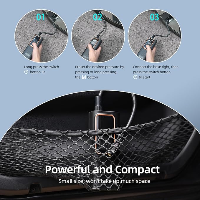 Cordless Tire Inflator Portable Air Compressor, 150 PSI Air Pump with Rechargeable Battery, Tire Pressure Gauge, 12V Car Power Adapter, Smart Air Pump for Car, Motorcycle, Bike, Ball