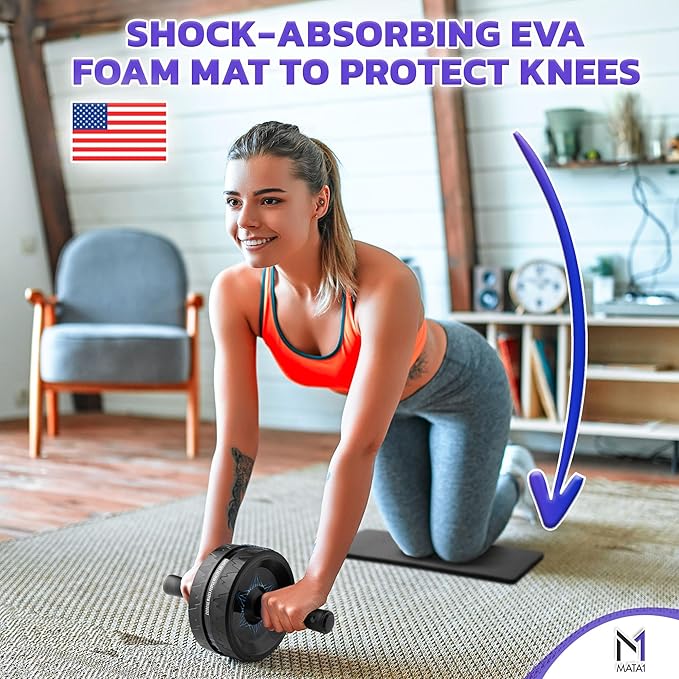 Ab Roller Wheel, Abs Workout Machine, Perfect for Core & Abdominal Strength Training, Exercise Wheels for Home Gym w/Knee Pad, Fitness Equipment for Sports