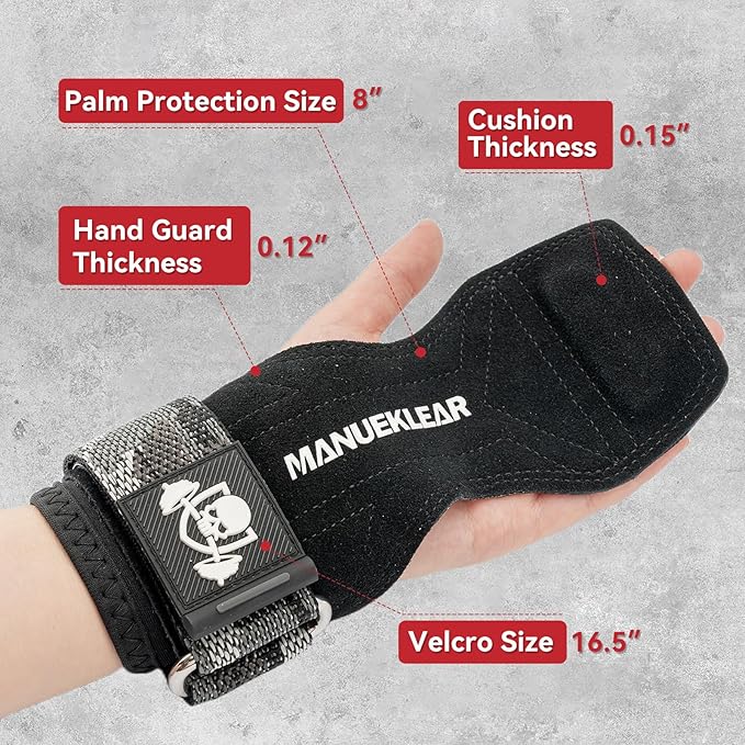 MANUEKLEAR Gym Straps Weight Lifting, Double Leather Lifting Straps for Men Deadlift with Cushion Wrist Loop, Gym Lifting Wrist Wraps for Weightlifting