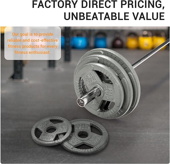 BalanceFrom Tri-Grip Cast Iron Weight Plates Set, 2-Inch Center Hole, Gray Color, for Home Gym, Weightlifting, and strength Training