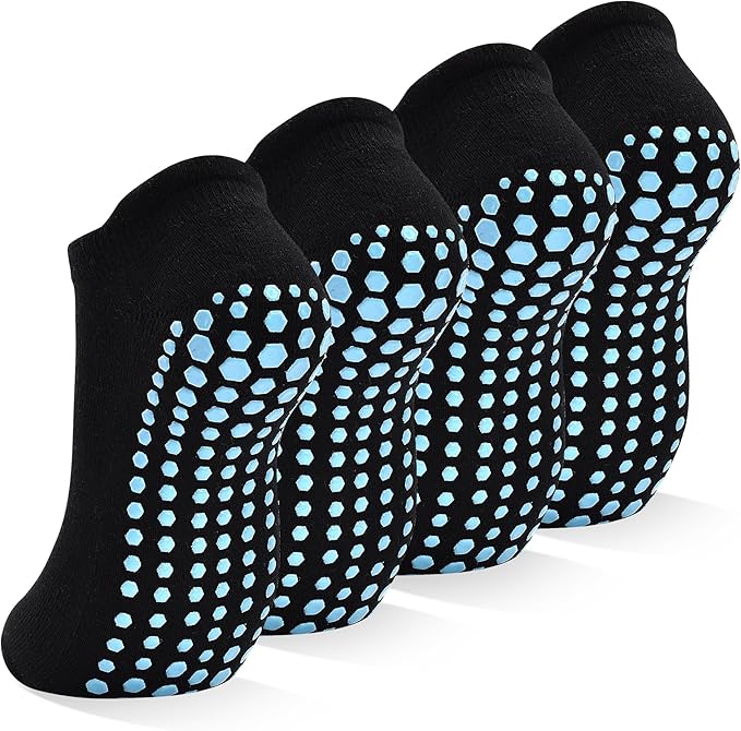SkiBeaut Grips Non Slip Socks for Women, 4 Pairs Yoga Pilates Anti Skid Woman Hospital Gripper Socks (5-12)