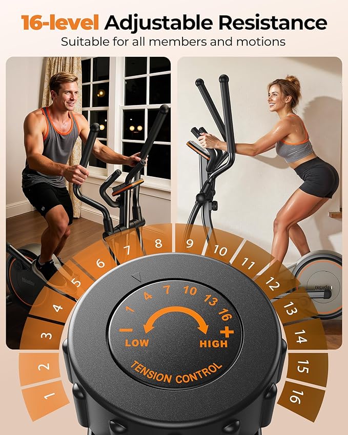 Niceday Elliptical Machine, Elliptical Exercise Machine for Home with Hyper-Quiet Magnetic Driving System, Elliptical Trainer with 15.5IN-20IN Stride, 16 Resistance Levels, 500LBS Loading Capacity