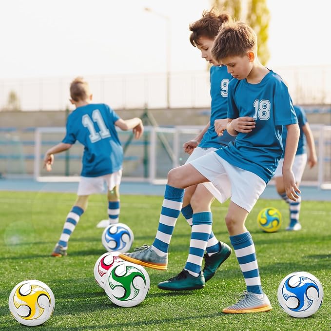 6 Pack Operation Deflated Christmas Soccer Ball with Pump for Child,Items Bulk Deals Soccer Balls,Classic Soccer Balls with Mesh Sport Bag Pump Needle for Shoebox Gift Fillers Charity Donations