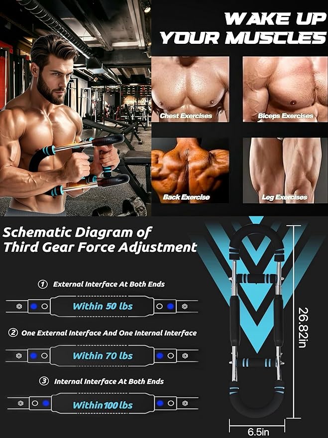 Twister Arm Trainer， Arm Shoulder Chest Workout Equipment 20-100LB Adjustable Strength Trainer Chest Trainer for Men and Women Portable Detachable Home Fitness Equipment