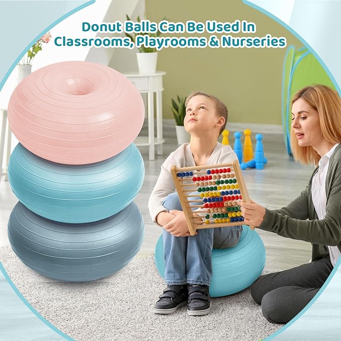 Lewtemi 6 Pcs Flexible Seating for Classroom Elementary 20 Inch Yoga Ball Chairs Large Inflatable Donut Exercise Ball Chair Stability Balance Trainer with Inflator for Kids Student(Morandi Color)