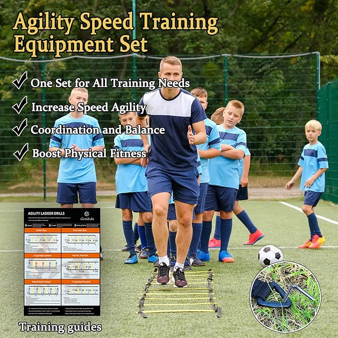 Agility Ladder Speed Training Equipment Set-20ft Agility Ladder 4 Adjustable Hurdles Running Parachute Jump Rope Speed Training Equipment for Soccer Football Basketball