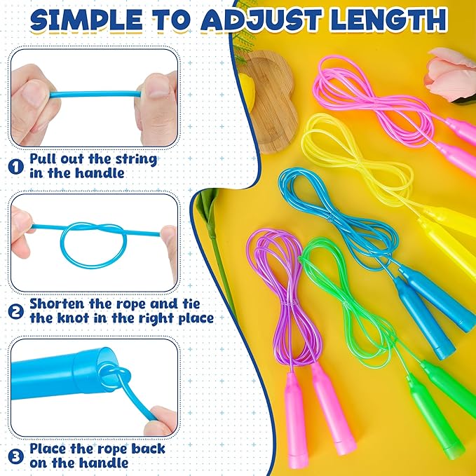 Jump Ropes for Kids, Colorful Jump Ropes for Kids Bulk, Adjustable Skipping Ropesfor Boys Girls, Tangle-Free Plastic Jumping Ropes for Party Favor Exercise Outdoor Activity
