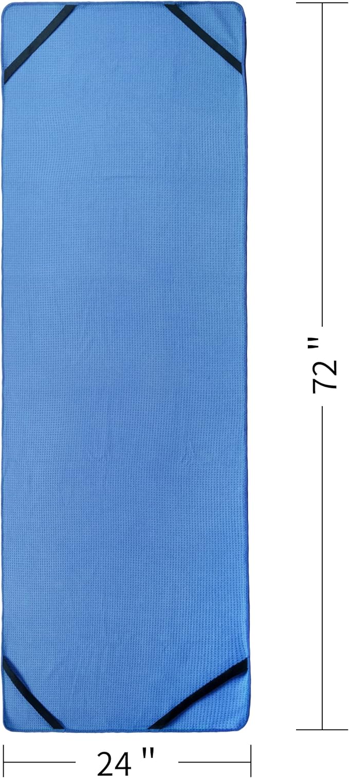 POLYTE Microfiber Hot Yoga Towel Mat with Non-Slip Silicone Grip and Secure Fit Elastic Straps, 24 x 72 in (Blue)
