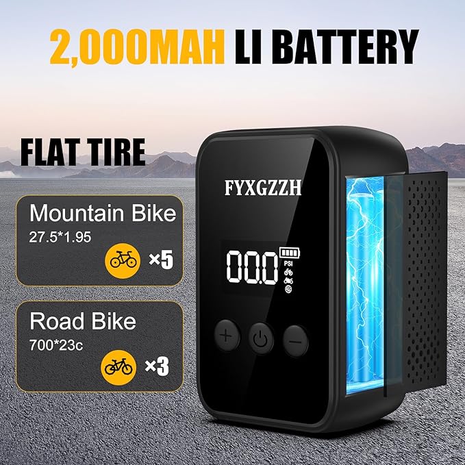 Mini Electric Bike Pump - Fast Inflate Bike Tire Pump with Gauge, 150PSI Air Pump with Presta and Schrader Valve for Road Bike, Mountain Bike, E-Bike, Motorcycle