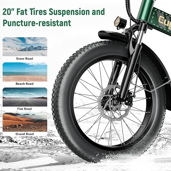 Foldable Electric Bike for Adults, 30+MPH, 48V 20Ah Removable Battery up to 80Miles, 20" Fat Tire Peak 1000W Motor Dirt Ebike Adult Electric Bicycle for City Commute Beach Mountain Adventurous E Bike