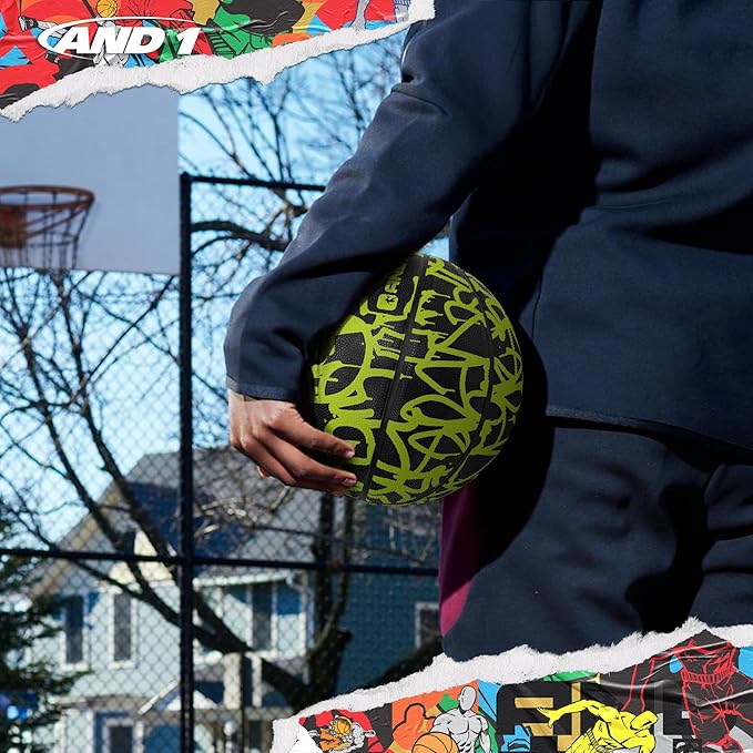 AND1 Fantom Graffiti Rubber Basketball - Streetball for Indoor and Outdoor Use, Deep Channel Construction and Durability