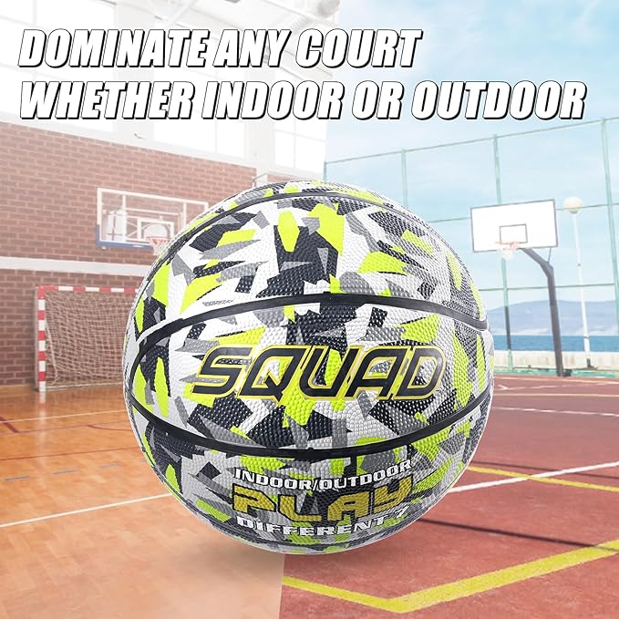 SQUAD Colored Camo Outdoor Basketball - High-Performance Rubber Basketball, Official Regulation Size 7 (29.5''), Includes Pump and Mesh Bag