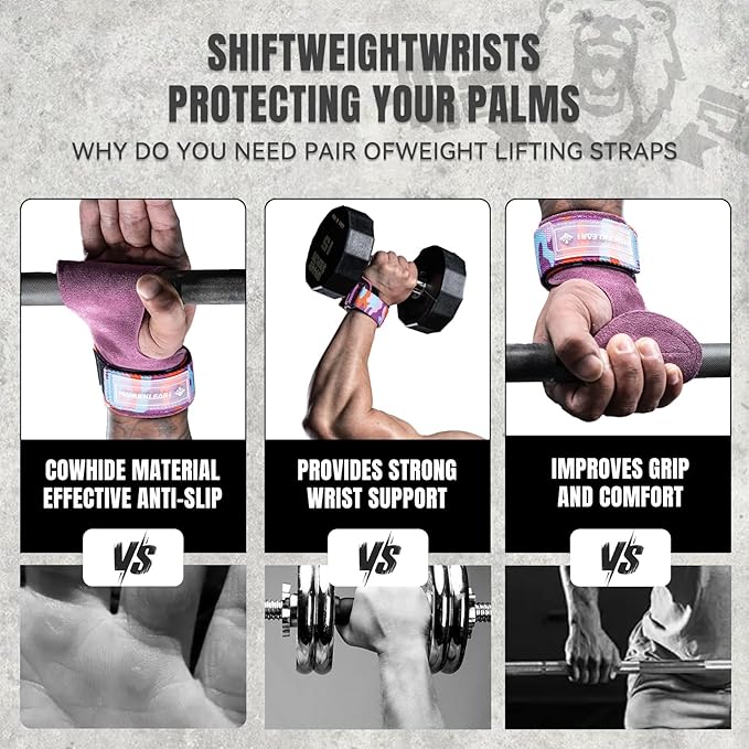 MANUEKLEAR Gym Straps Weight Lifting, Double Leather Lifting Straps for Men Deadlift with Cushion Wrist Loop, Gym Lifting Wrist Wraps for Weightlifting