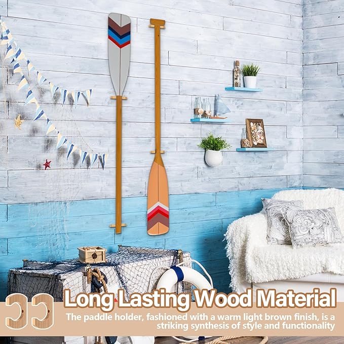 Kayak Paddle Holder, Kayak Oar Holder to Keeper Hanging Oar for Wall Decor, Paddle Storage Rack, Wooden Board Accessories for Sup Canoe Dragon Boat Paddles