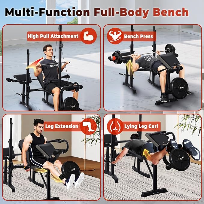 Adjustable Weight Bench Press Set - Full Body Strength Training Workout Bench, 8 in 1 Multi-Function Exercise Equipment with Leg Developer, Preacher Curl Pad, Chest Fly for Home Gym
