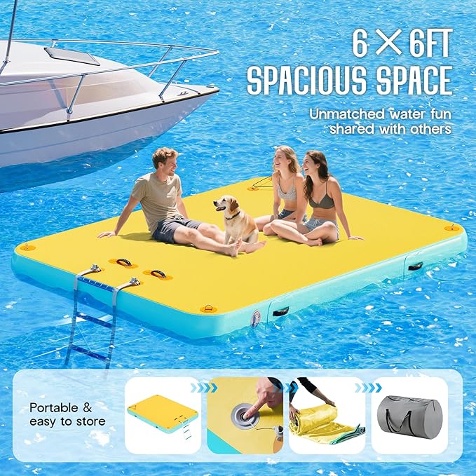 Specraft Inflatable Floating Dock, Non-Slip Air Dock Platform loating Island Raft with Rope Ladder for Pool Lake Beach Ocean