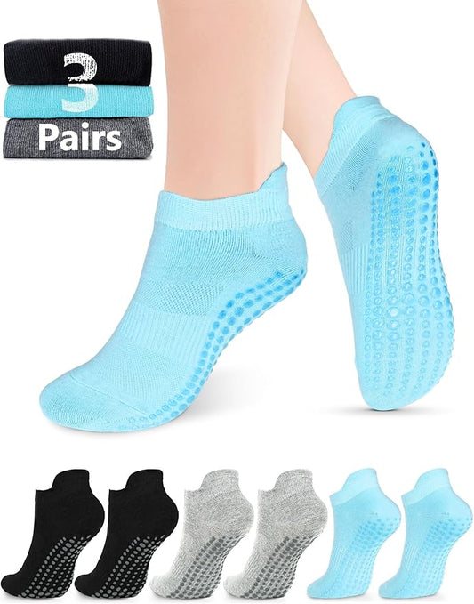 AURUZA Grip Socks for Women Men Pilates Grip Socks Non Slip Yoga Sock with Grips for Barre Barefoot Hospital Grippy Sock