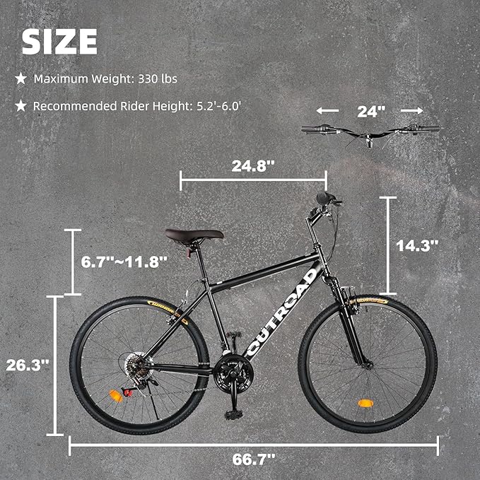 26 Inch Mountain Bike, 7-Speed High-Carbon Steel/Aviation Grade Frame with Dual Suspension, Adjustable Ergonomic Seat for Adults