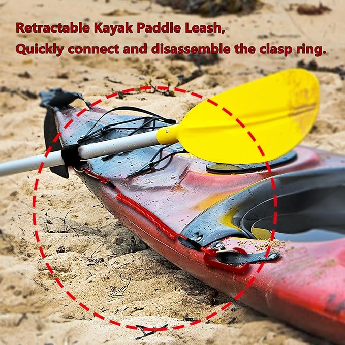 4 Pack Heavy Duty Kayak Paddle Leash & Retractable Fishing Lanyard, Coiled Rod Tether with Belt Clip for Kayaking, Paddle Board Accessories (Red/Blue)