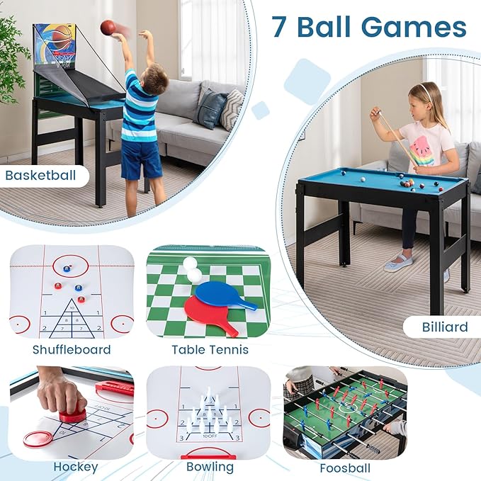 GYMAX Multi Game Table 48", 14 in 1 Combo Game Table w/Basketball, Billiards, Foosball, Ping Pong, Hockey, Shuffleboard, Bowling, Chess, Checkers, Backgammon, Tic Tac Toe for Game Room, Family Night