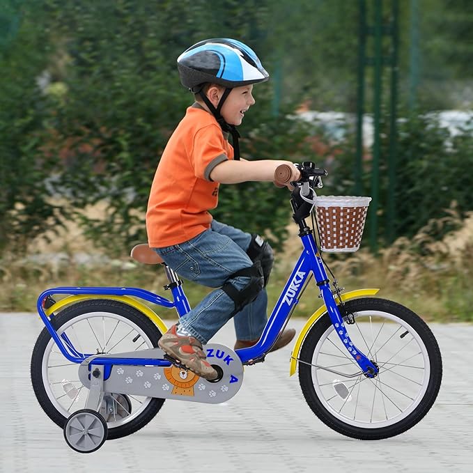 Kids Bike 16 inch Boys Girls Ages 4-7 Years Old Cruiser Bicycle with Woven Basket Single Speed for Youth Caliper Brake Band Brake Rear Rack Included Multiple Colors