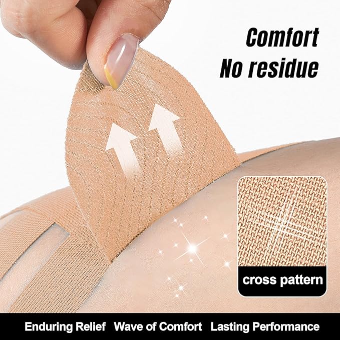 Waterproof Kinesiology Tape for Shoulders/Knees, 10 Precut Strips for Knee Pain Relief & Stability Support (Beige), Elastic Strong Adhesive Athletic Tape, Latex-Free Hypoallergenic Sports Tape