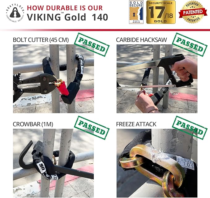 Seatylock Viking Bike Chain Lock with Key - Magnetic Patented Sold Secure Gold Rated - Heavy Duty Anti Theft - Smart Ultra Security Bicycle Lock (55.1 in)